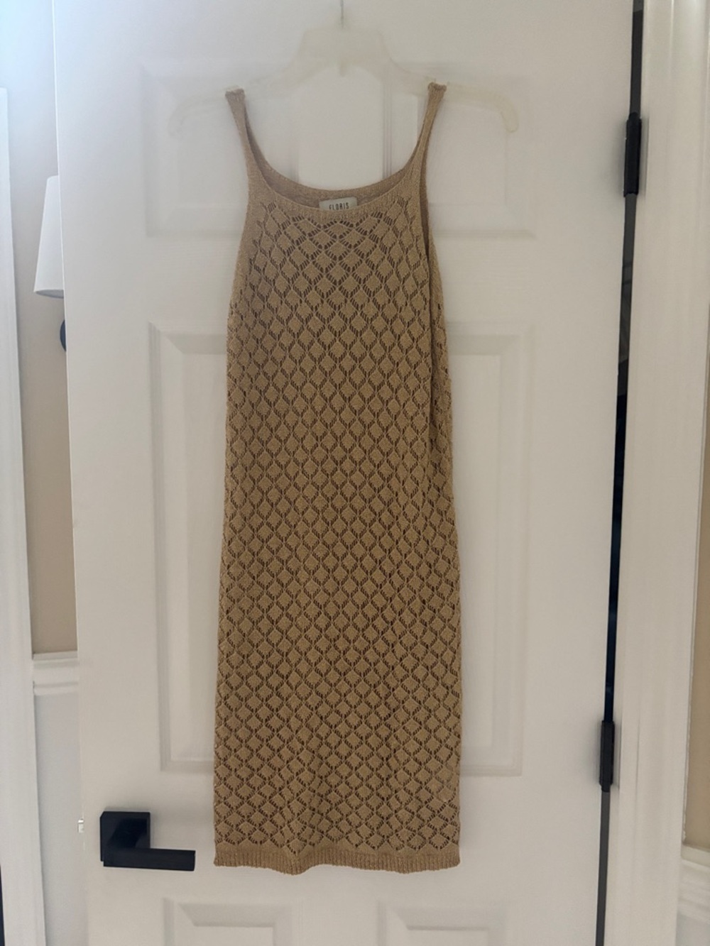 Floris Made in Italy Crochet Knit Midi Dress in gold